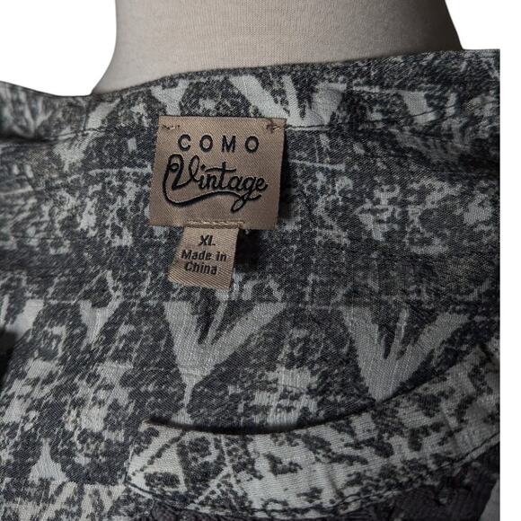 Como Vintage Women's XL Top Gray Aztec Print Short Sleeve Split Neck Lace - Picture 8 of 9